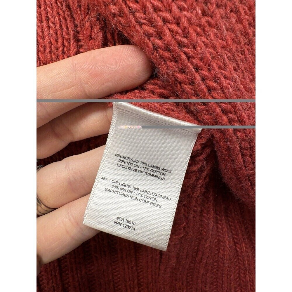 LOLE Womens Cable Knit Sweater Sz S Red Wool High Neck Long Sleeve Full Zip - Picture 5 of 8